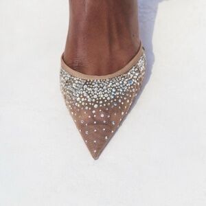 ZARA MESH HIGH-HEEL SLINGBACK SHOES WITH EMBELLISHED RHINESTONES